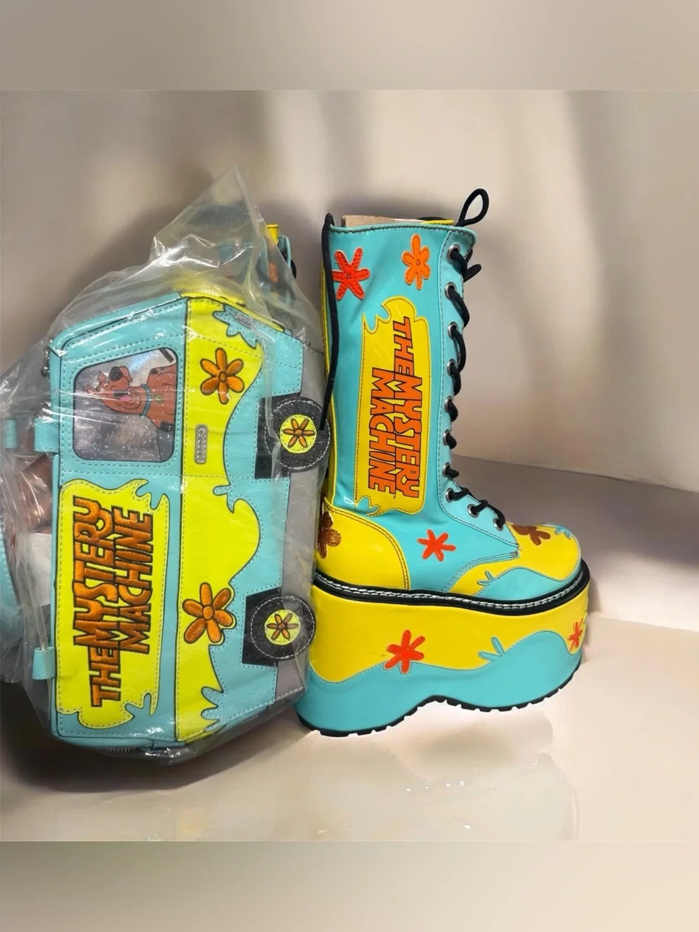 Dolls Kill  Scooby-Doo Platform Boots with Mystery Machine Bag